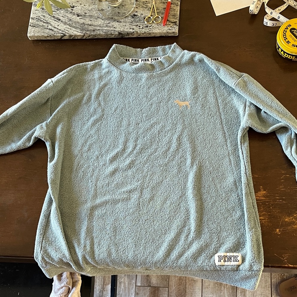 PINK Victoria's Secret Woman’s Soft Aqua Crewneck Sweater - Picture 1 of 7